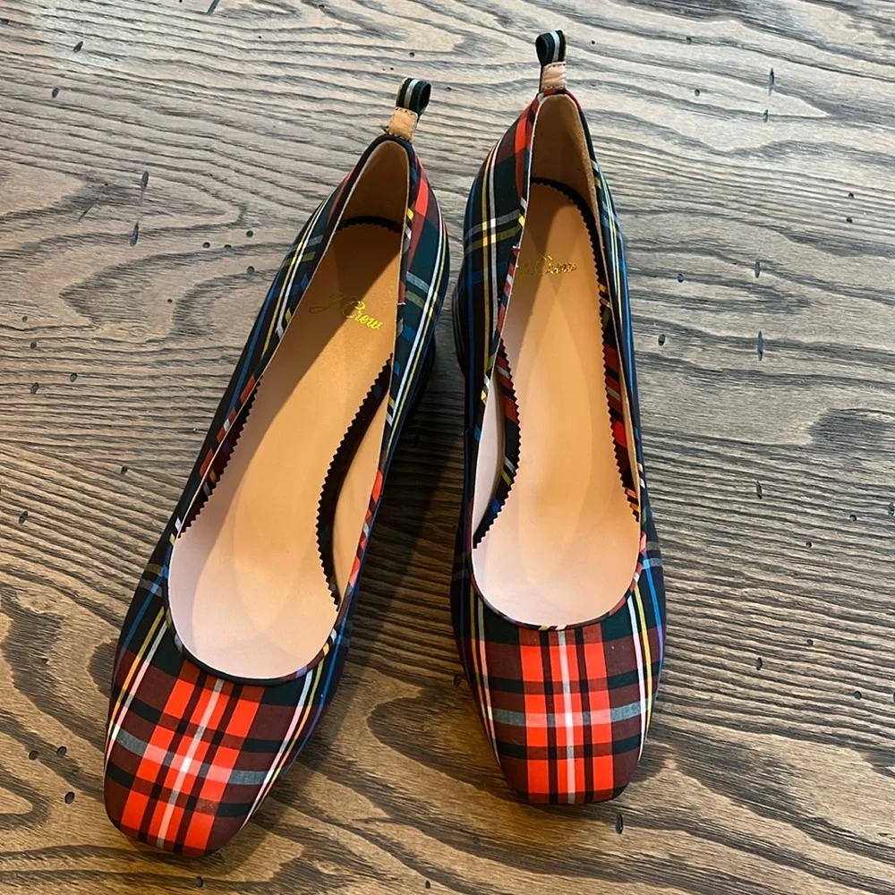 SOLD NEW! J Crew Stewart plaid block heel shoe size 9.5 - Picture 2 of 8